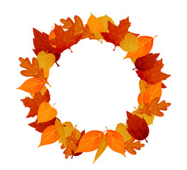 Autumn circle template in white background. Autumn decoration elements for banner, sales, card and invitation with leaves. - Vector