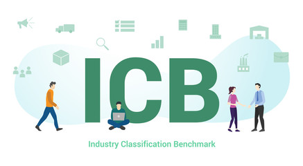icb industry classification benchmark concept with big word or text and team people with modern flat style - vector