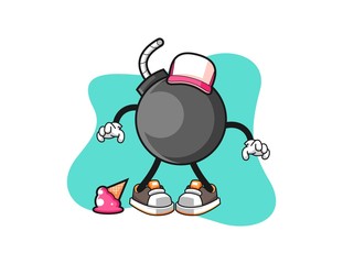 Bomb with ice cream fall cartoon. Mascot Character vector.