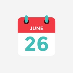 Flat icon calendar 26 of June. Date, day and month. Vector illustration. - 298813616
