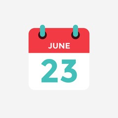 Flat icon calendar 23 of June. Date, day and month. Vector illustration. - 298813651