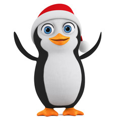 Cartoon character little penguin is happy new year on a white background. 3d render illustration.