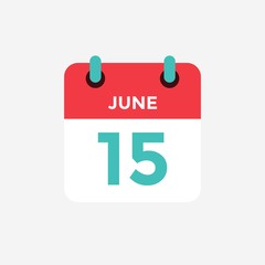 Flat icon calendar 15 of June. Date, day and month. Vector illustration. - 298813820