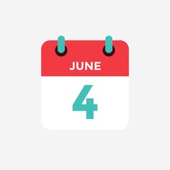 Flat icon calendar 4 of June. Date, day and month. Vector illustration. - 298814008