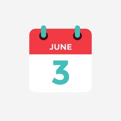 Flat icon calendar 3 of June. Date, day and month. Vector illustration. - 298814049