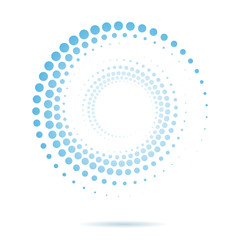 Halftone dots. Circle shape. Blue and white vector background. Vector element for web and graphic design.