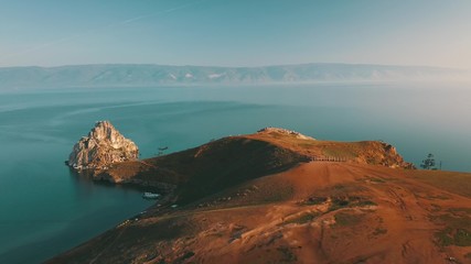 Lake Baikal. Olkhon Island in the summer Shamanka from drone