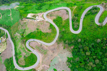 aerial shot of some road serpentines