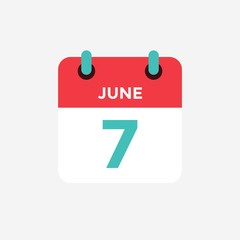Flat icon calendar 7 of June. Date, day and month. Vector illustration. - 298816018