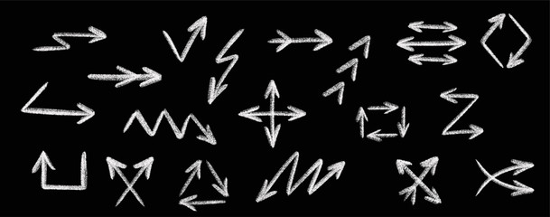 Chalk arrow vector set. Chalk  arrow vector collection . Chalk arrow on black board.