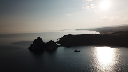 Lake Baikal. Olkhon Island in the summer Shamanka from drone