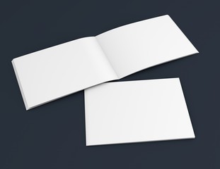 Two advertising landscape orientation catalogues on dark blue background.