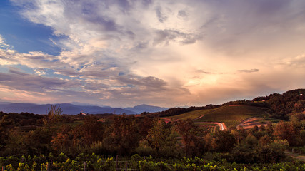 Sunset in the vineyards of Rosazzo after the storm