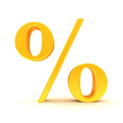 golden percent sign percentage symbol interest rate icon sale discount price off 3d character gold font  render isolated on white background