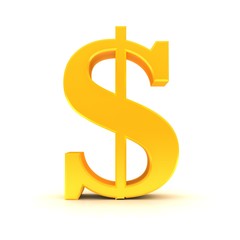 golden dollar sign 3d character gold font render isolated on white background