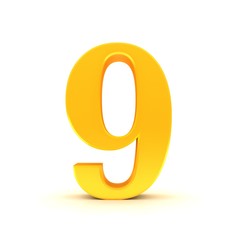 golden number 9 nine 3d sign character gold font isolated on white background