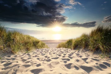 Poster de jardin Mer du Nord, Pays-Bas sunshine over sand path to sea beach