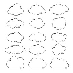 Quote box frame set as clouds isolated on white background. Template for posting quotes or motivational messages. Quotation, comment or thought bubbles.