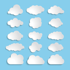 white paper cloud message sign set. vector illustration for weather forecast