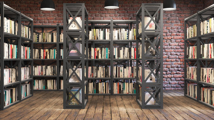 Reading place wuith Bookshelves,Loft style interior, wooden floor