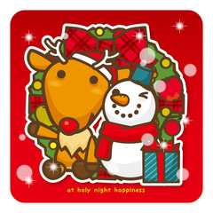 はっぴークリスマス　トナカイさんと雪だるまさん（赤）