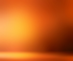 Orange yellow empty room. Hot smooth wall and floor. Blurred texture. 3D illustration. Abstract interior.