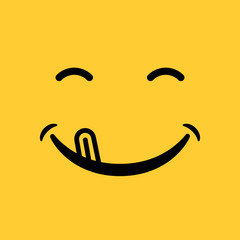 smile emoticon with tongue on yellow background