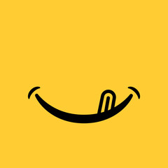 smile emoticon with tongue on yellow background