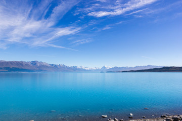 View of Lake Pukaki with Mt Cook as a Background, South Island New Zealand ,Summertime