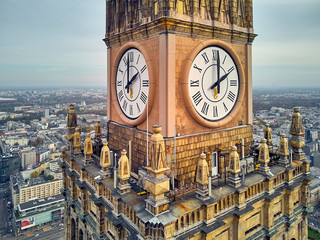 Beautiful panoramic aerial close-up drone view to the Millennium clock (clock face diameter = 6.5...