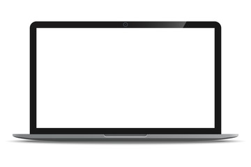 Laptop computer ultrabook with blank white screen realistic icon for mockup user interface design isolated on white background.