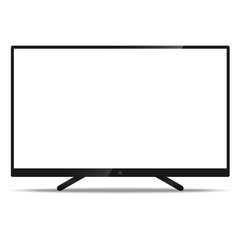 LCD TV Screen with resolution ultra HD 4k and 16:9 aspect ratio widescreen display with a blank screen realistic style icon for web design mockup isolated on white background.