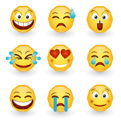 Set of characters and emojis. Collection of emoticon signs, stickers and symbols used in social media chats. Emoji sticker. isolated on white background. Vector illustration. EPS 10.