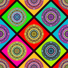 bright vintage ethnic tribal ornament seamless pattern illustration