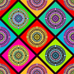 bright vintage ethnic tribal ornament seamless pattern illustration