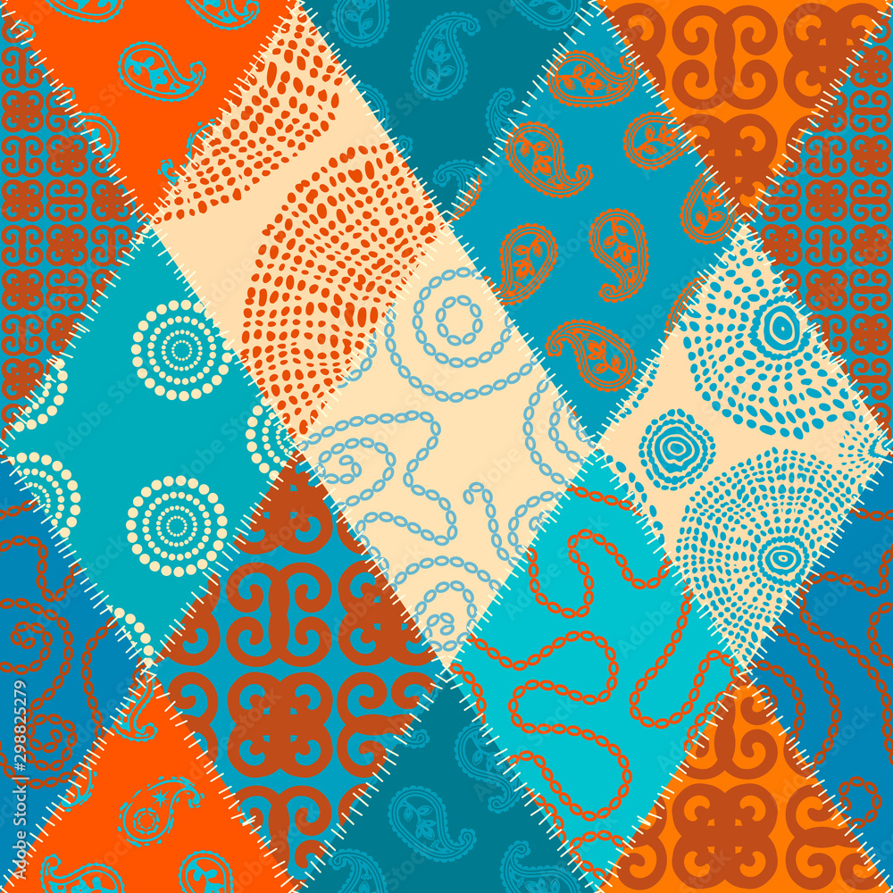 Poster Patchwork textile pattern. Seamless quilting design background.