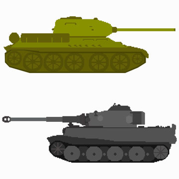 pixel tanks: green and gray side view clip art preview