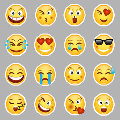 Collection stickers smile emoticons. Set of Emoji badge.isolated on grey background. Vector illustration. EPS 10