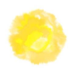 Vector yellow watercolor sun, isolated on white background. Illustration.
