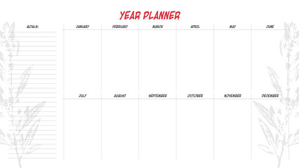 Year planner with minimalistic floral design. Year goals