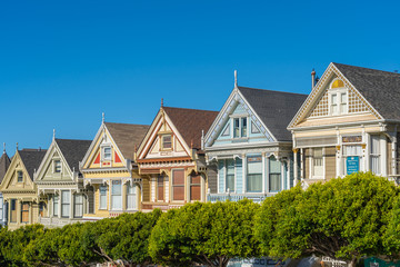 Classic view of famous Painted Ladies in San Francisco