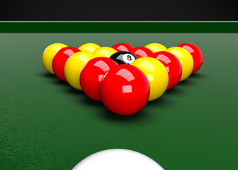 English Pool Billiards Balls Table Set Up 3D Render