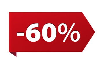 Discount minus 60 percent Banner ribbon red icon isolated on white background. Vector illustration