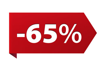 Discount minus 65 percent Banner ribbon red icon isolated on white background. Vector illustration