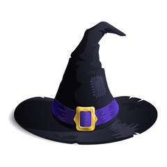 Halloween Witch hat old and shabby icon isolated on white background