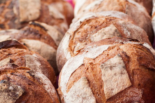 Closeup of traditional bread pile at the market