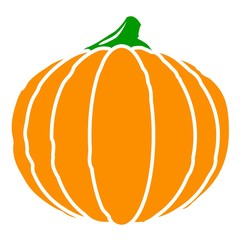 Pumpkin or gourd with stem flat orange color icon isolated on white background. Symbol of harvest and autumn.