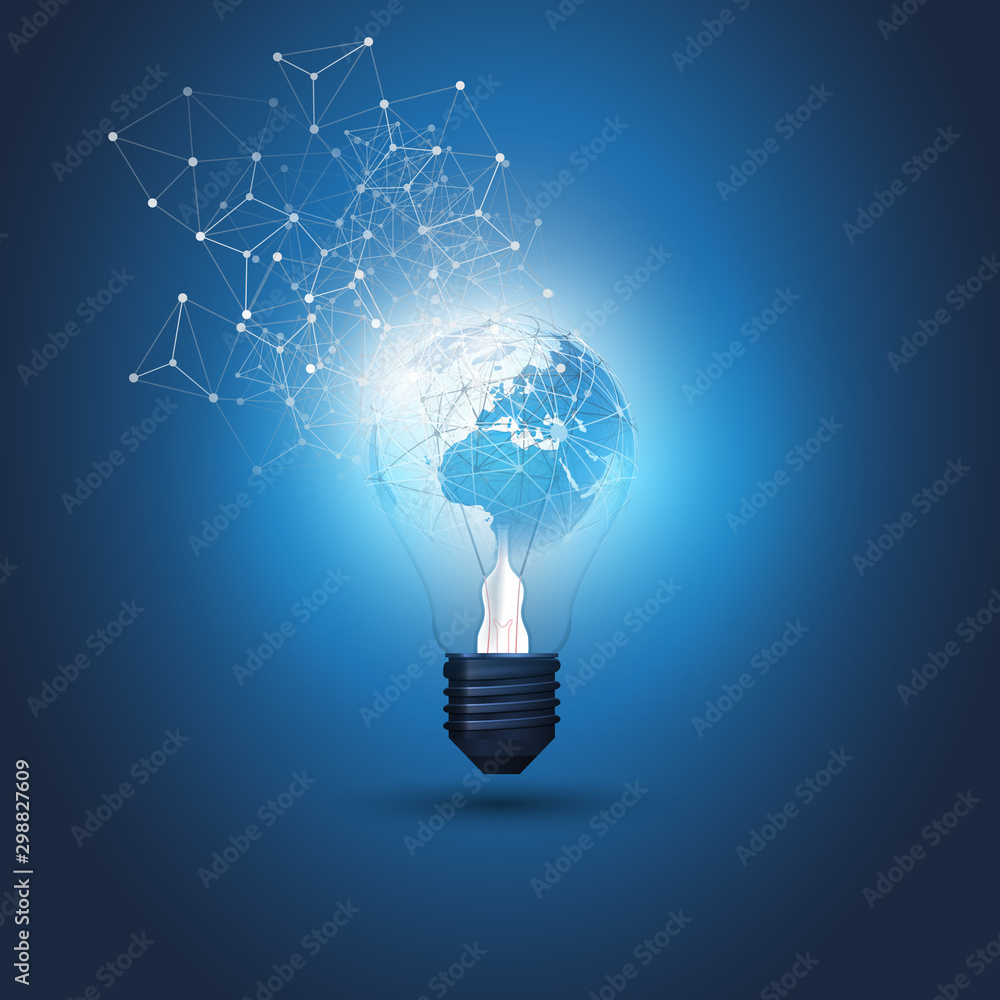 Poster abstract cloud computing, electric and global network connections concept design with earth globe in
