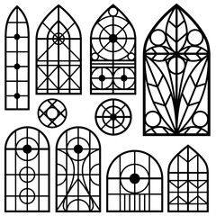A set of vintage windows of different shapes. The elements of historical buildings for design - 298827635