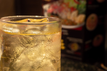 Chinese Tea with ice in glass close-up shot